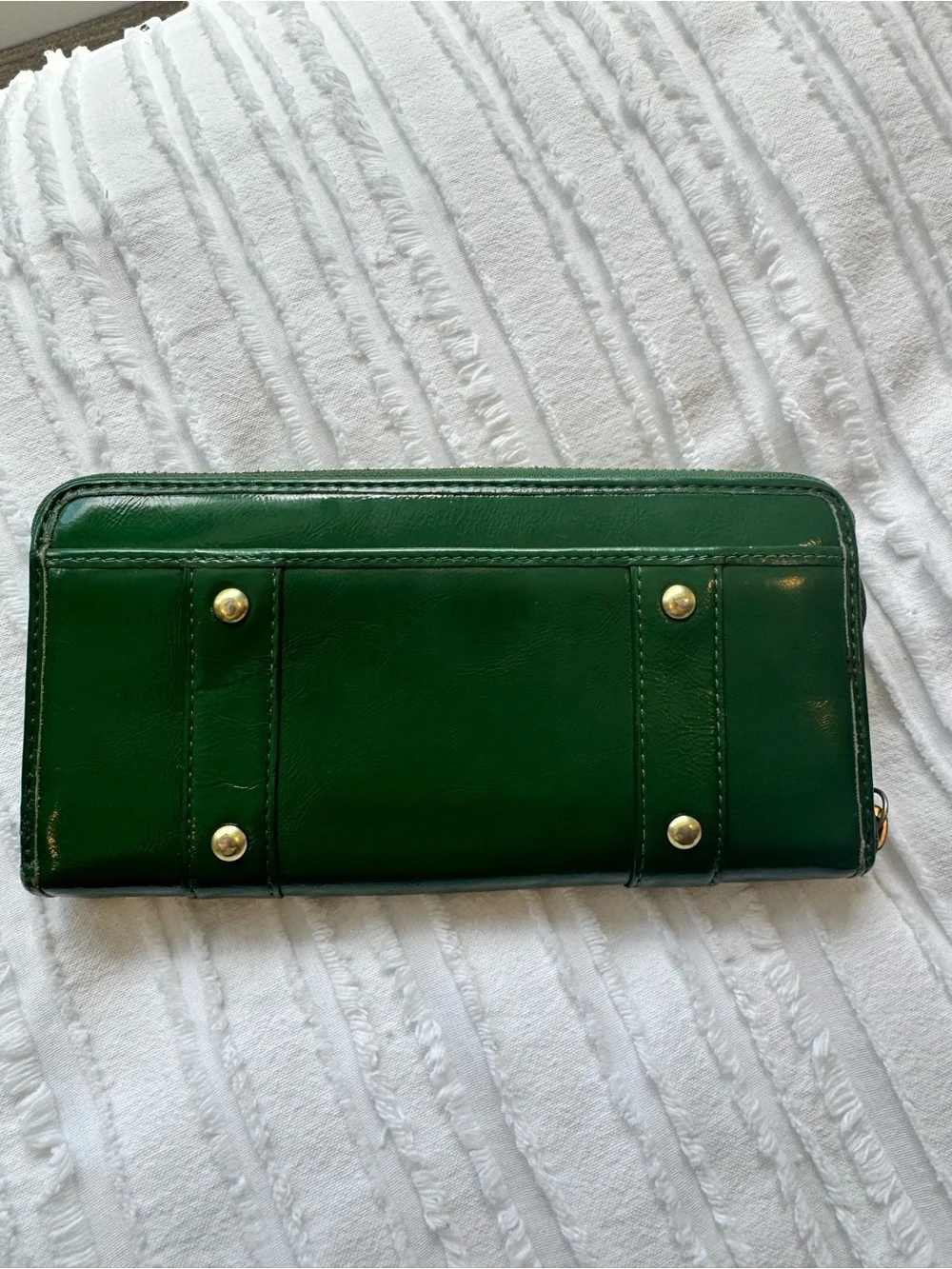 COACH Green Leather Zip Wallet with Gold Buckles